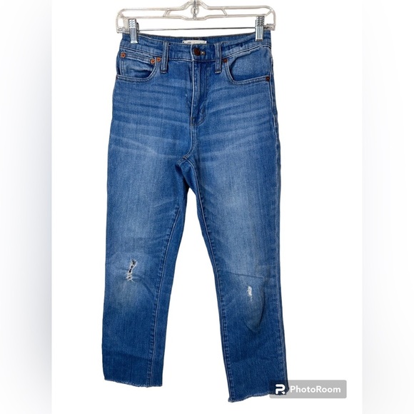 Madewell High Rise Slim Crop Boyfriend Distressed Jeans Size 23‎ - Picture 1 of 5